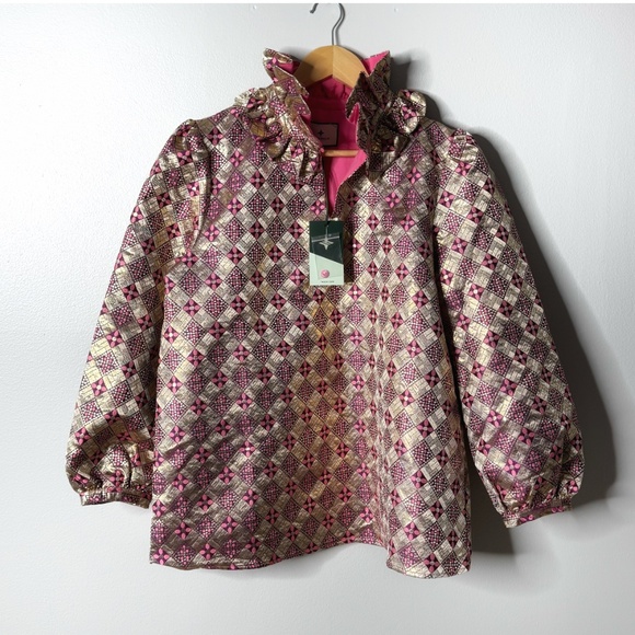 NWT Tuckernuck Blouse Top Bouvier Pink Gold Champagne Dreams Statement Blouse - Picture 2 of 16